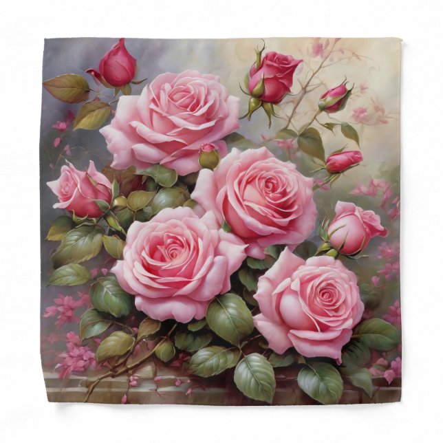 Pink Roses Pocket Square Bandana (Front)