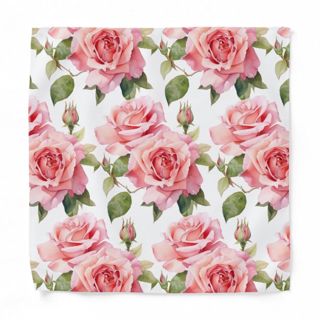 Pink Roses Pocket Square Bandana (Front)