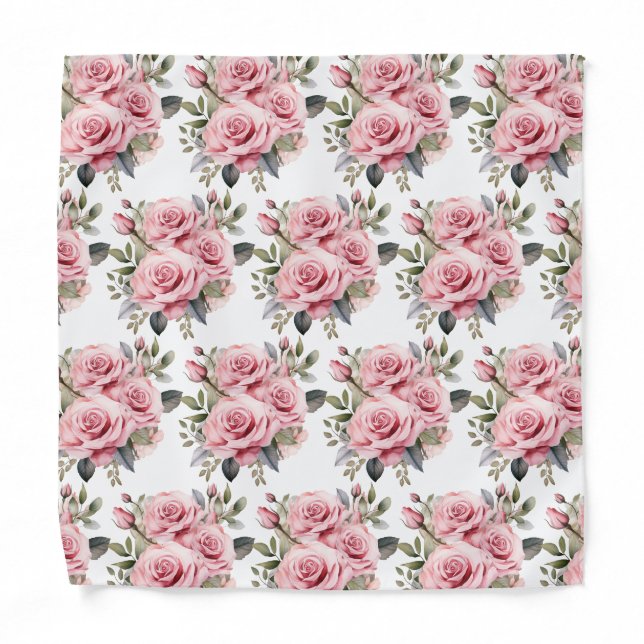 Pink Roses Pocket Square Bandana (Front)