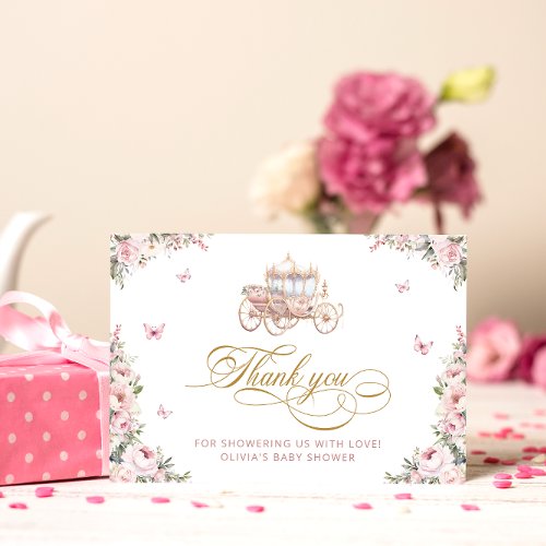 Pink Roses Princess Carriage Baby Shower Thank You Card