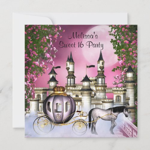 Pink Roses Princess Sweet 16 Birthday Party Personalized Invitations