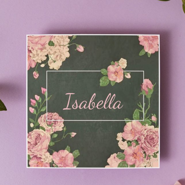 Pink Roses Print, personalized name Ceramic Tile (Creator Uploaded)