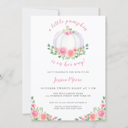 Pink Roses Pumpkin Baby Shower Invitation