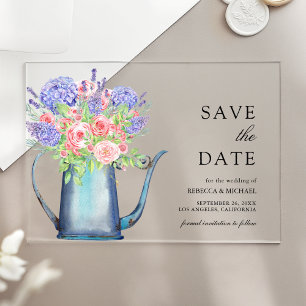 Pink Roses Purple Hydrangea Wedding Save the Date