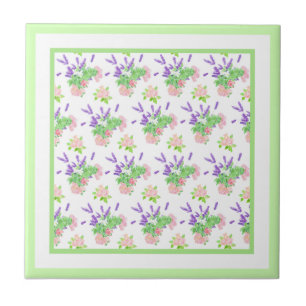 Pink Roses, Purple Lavender, Mock Orange Blossom Ceramic Tile