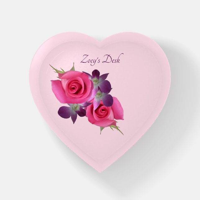 Pink Roses Purple Orchids Glass Domed Paperweight (Front)