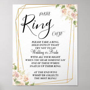 Pink Roses Put a Ring bridal shower game sign