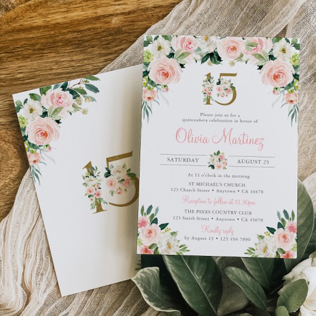 Pink Roses Quinceañera Birthday Invitation Blush (Creator Uploaded)