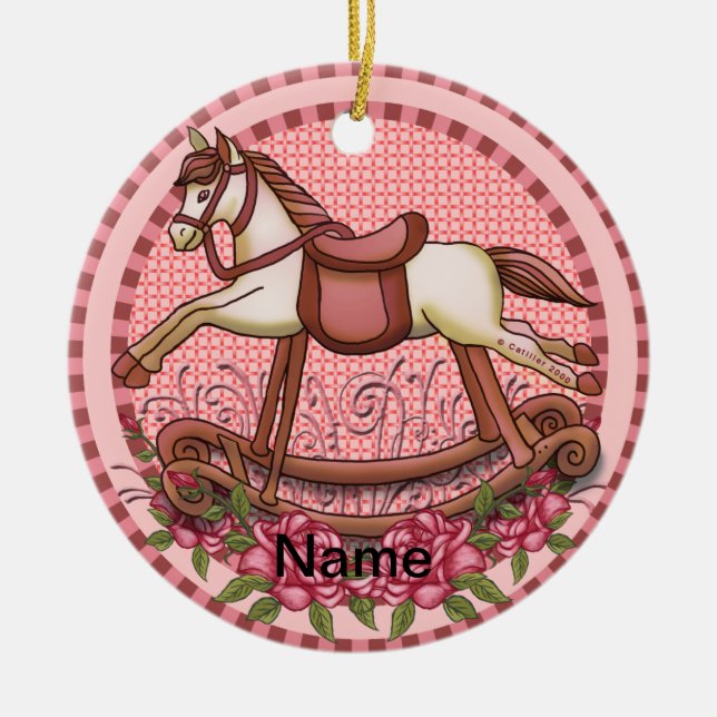 Pink Roses Rocking Horse ornament (Front)