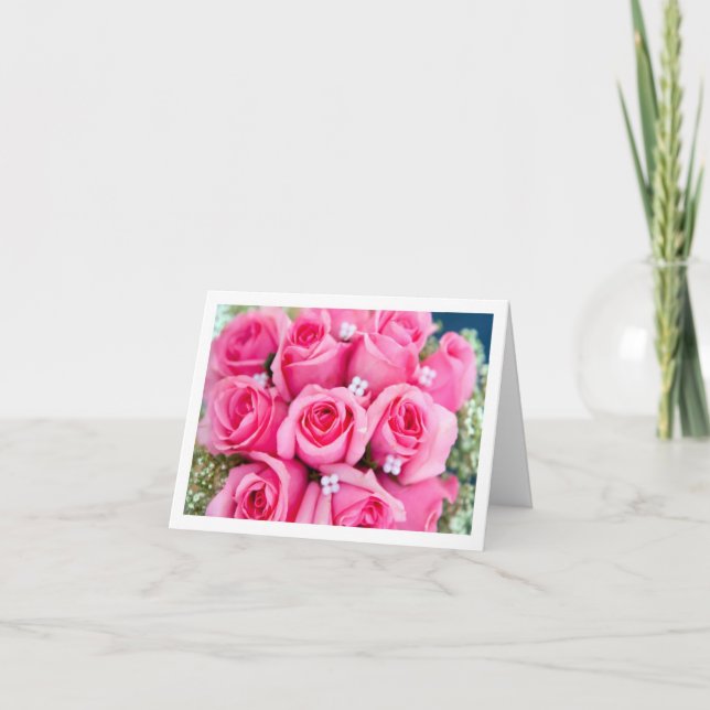 Pink Roses Romance Valentines Wedding Engagement Holiday Card (Front)