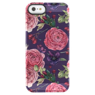 Pink Roses Romantic On Purple Pattern Clear iPhone SE/5/5s Case