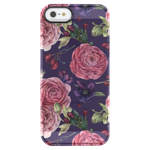 Pink Roses Romantic On Purple Pattern Clear iPhone SE55s Case