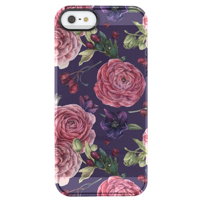 Pink Roses Romantic On Purple Pattern Uncommon iPhone Case (Back)