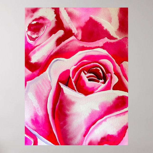 Pink roses romantic watercolor art poster (Front)