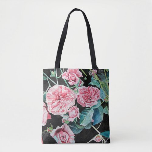 Pink Roses Rose floral flowers watercolor Tote Bag