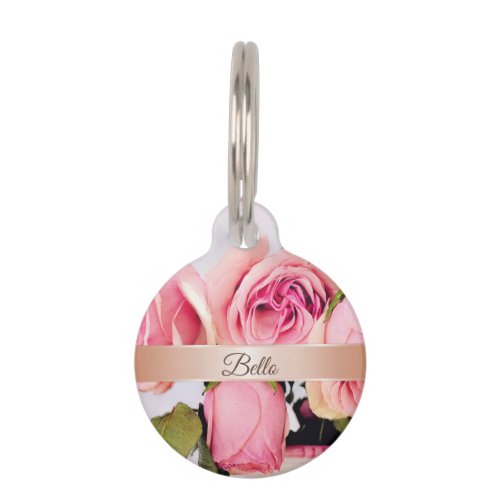 Pink Roses Rose Gold Add Name Pet ID Tag