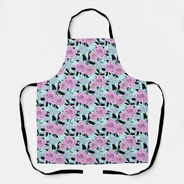  pink roses, roses , turquoise background   apron (Front)