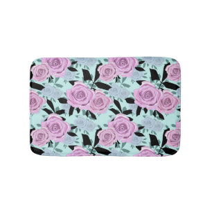 pink roses, roses , turquoise background bath mat