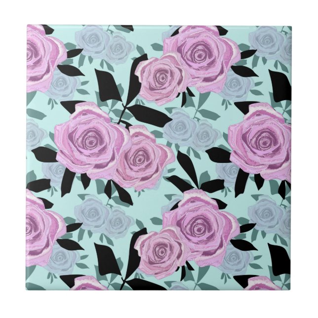  pink roses, roses , turquoise background   ceramic tile (Front)