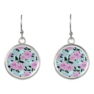 pink roses, roses , turquoise background earrings
