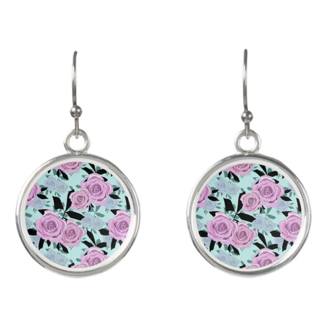  pink roses, roses , turquoise background  earrings (Front)