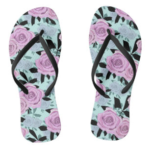 pink roses, roses , turquoise background flip flops