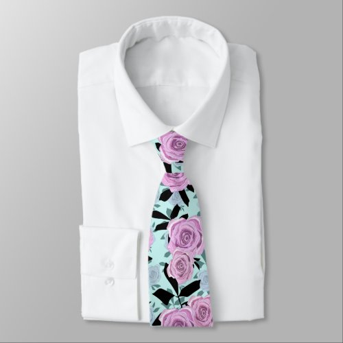  pink roses roses  turquoise background   neck tie