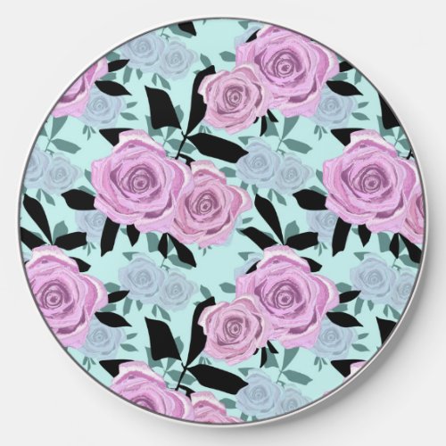  pink roses roses  turquoise background   wireless charger 