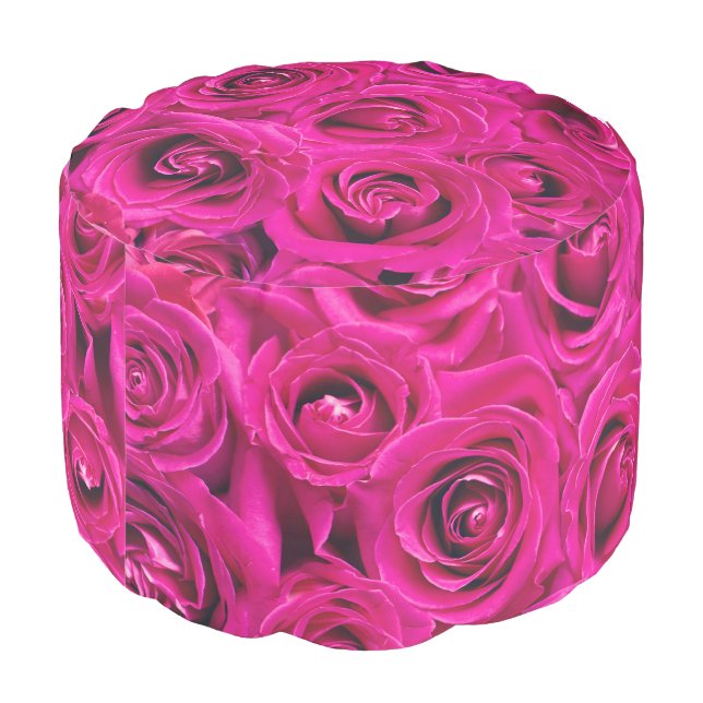 Pink Roses Round Pouf (Angled Back)
