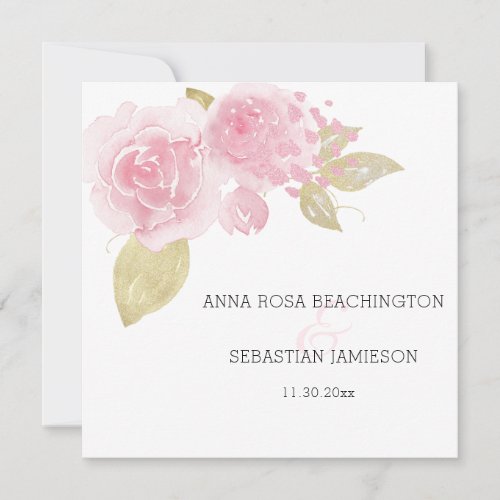  Pink Roses _ RSVP QR  Gold Floral AR15 Wedding Invitation