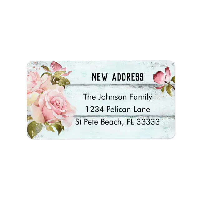 Pink Roses Address Labels Pink Roses Rustic Aqua Fence New Address Label | Zazzle