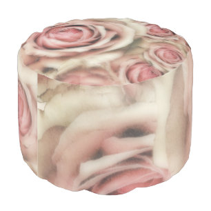 Pink Roses Rustic Elegant Chic Floral Pouf