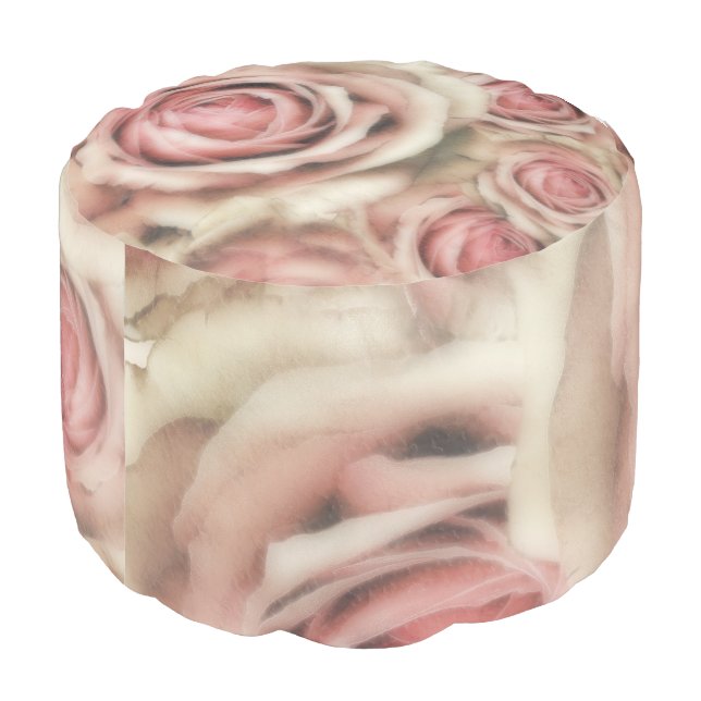 Pink Roses Rustic Elegant Chic Floral Pouf (Angled Back)