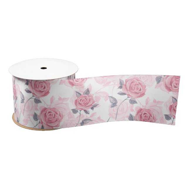 Pink roses satin ribbon (Spool)