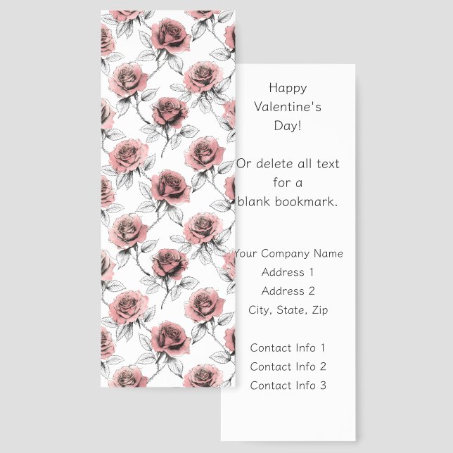 Pink Roses Save the Date Promotional Valentine's Bookmarks (Front & Back)