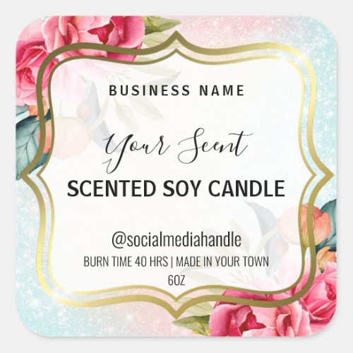 Pink Roses Scented Soy Candle Labels