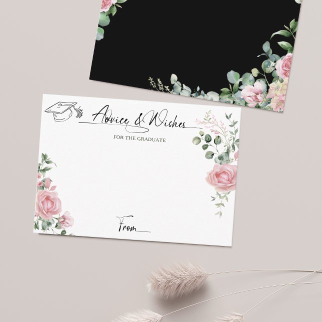 Pink Roses Script Advice And Wishes Graduation Enclosure Card (Creator Uploaded)