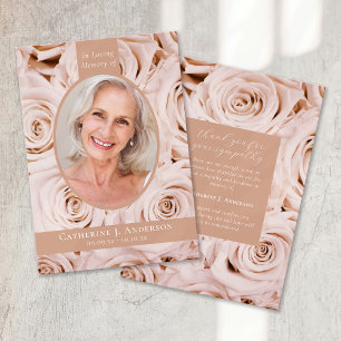 Pink Roses Script Sympathy Memorial Funeral Thank You Card