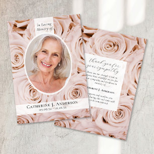 Pink Roses Script Sympathy Memorial Funeral Thank You Card