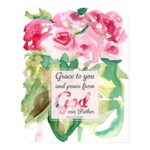 Pink Roses Scripture Romans Grace to You Poster