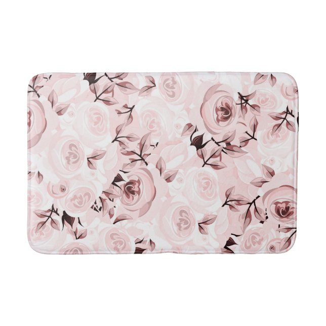 Pink Roses Shabby Chic Glam Floral Decor Bath Mat (Front)