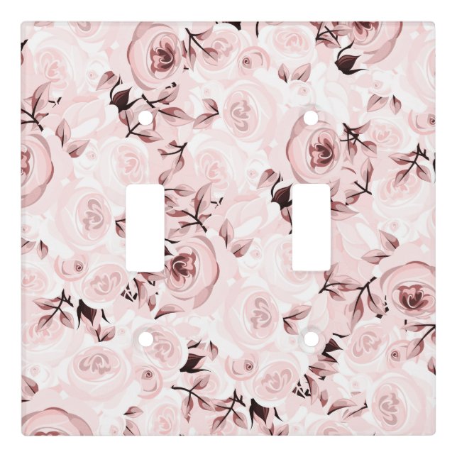 Pink Roses Shabby Chic Glam Floral Light Switch Cover (Front)