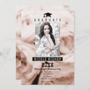 Pink Roses Shabby Chic Graduation Photo Party Invitation