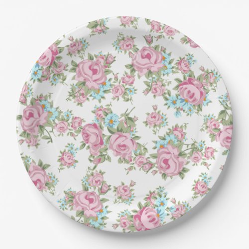 Pink Roses Shabby Vintage Chic Antique Paper Plates