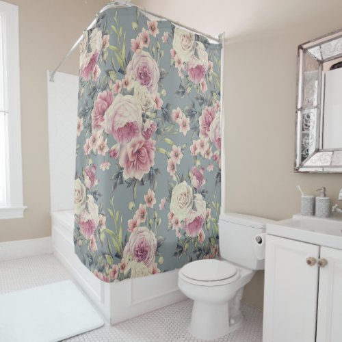 pink roses shower curtain 