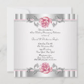 Pink Roses Silver 25th Wedding Anniversary Invitation (Back)