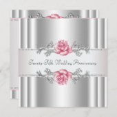 Pink Roses Silver 25th Wedding Anniversary Invitation (Front/Back)