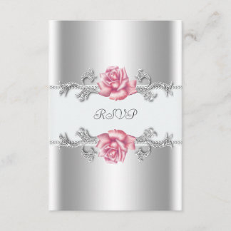 Pink Roses Silver 25th Wedding Anniversary RSVP