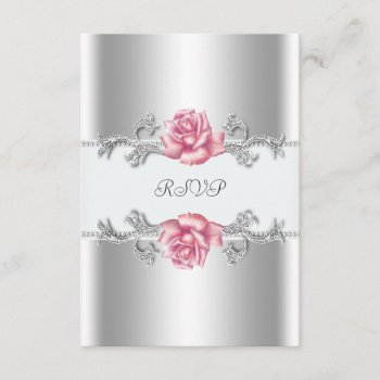 Pink Roses Silver 25th Wedding Anniversary Rsvp by decembermorning at Zazzle