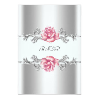 Pink Roses Silver 25th Wedding Anniversary RSVP Card